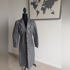 Vintage Gray Leather Trench Coat w/ Matching Gloves